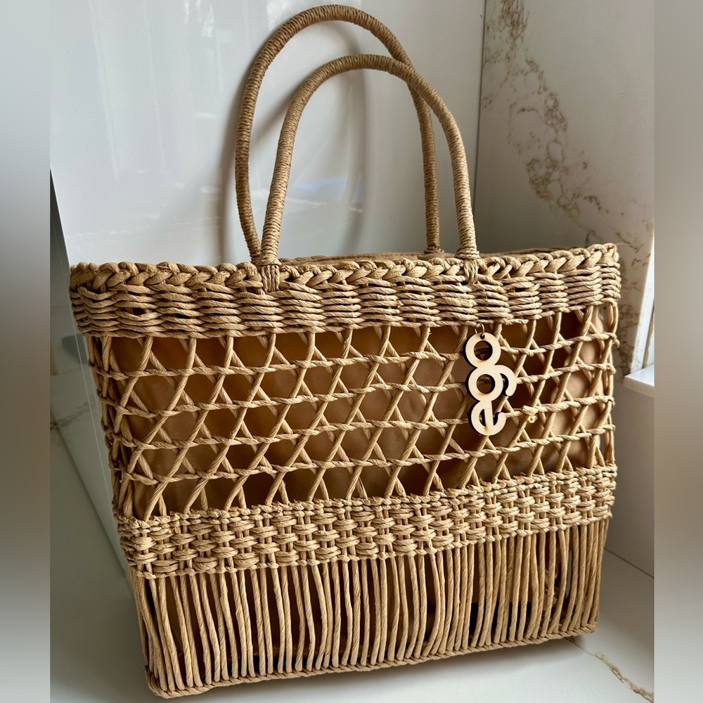 EGO Woven Straw Tote Bag in Natural Tan